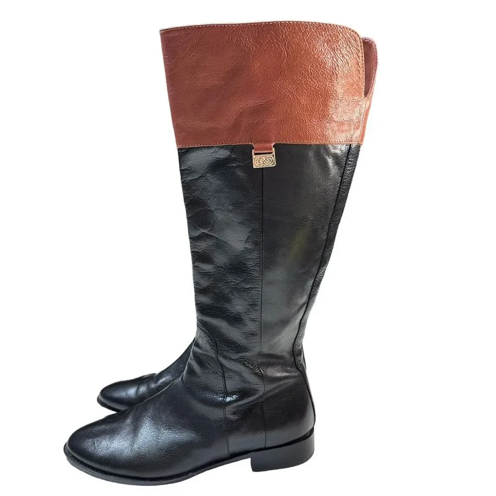 COLE HAAN Womens Knee High Fashion‎ Boots Black Brown Leather Riding Size 6.5M